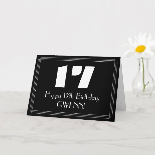 17th Birthday: Art Deco Inspired Look "17" & Name Card (Small Plant)
