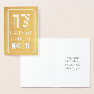 17th Birthday – Art Deco Inspired Look "17" + Name Foil Card