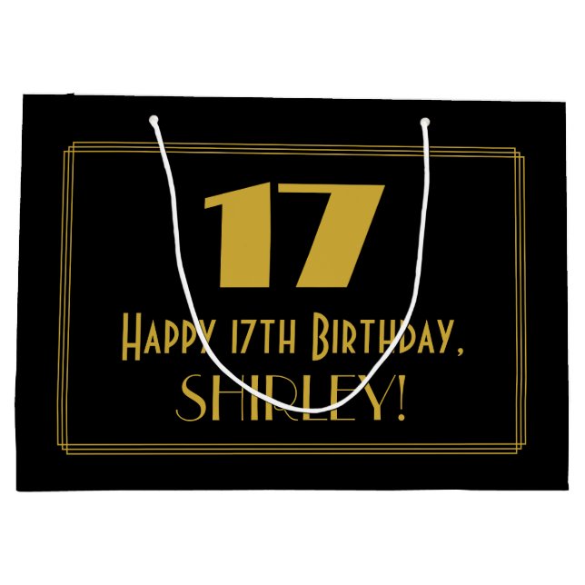 17th Birthday — Art Deco Inspired Look "17" & Name Large Gift Bag (Back)