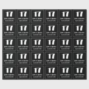 17th Birthday - Art Deco Inspired Look "17", Name Wrapping Paper