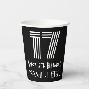 17th Birthday — Art Deco Inspired Look “17” Paper Cups