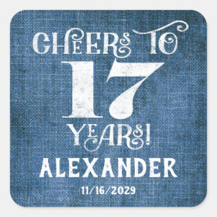 17th Birthday Blue Linen Thank You Favour Stickers