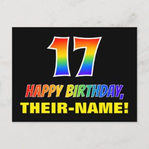 17th Birthday: Bold, Fun, Simple, Rainbow 17 Postcard