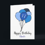 17th birthday bunch of blue balloons card<br><div class="desc">17th birthday card with a blue bunch of balloons design.  
This card has a modern look and is perfect for a son,  grandson or nephew when he turns seventeen.  
The age,  boy's name and inside message can all be customized as desired.</div>