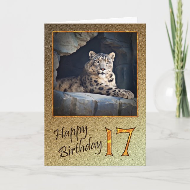 17th Birthday Card with a snow leopard (Front)