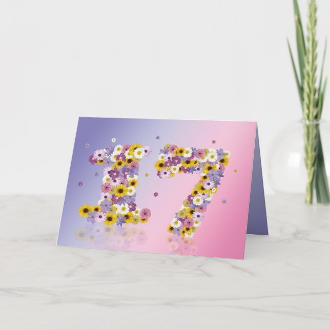 17th birthday card with flowery letters (Front)