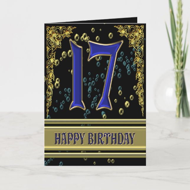 17th birthday card with gold and bubbles (Front)