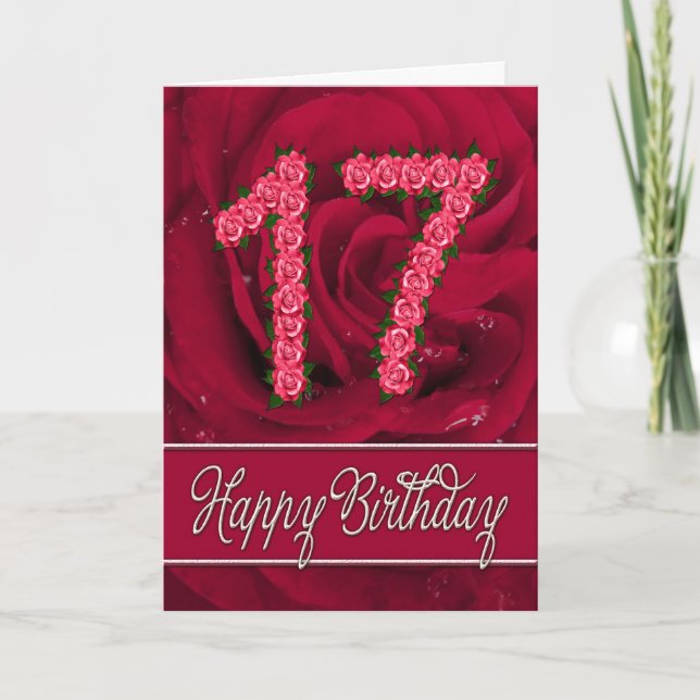 17th birthday card with roses and leaves (Front)