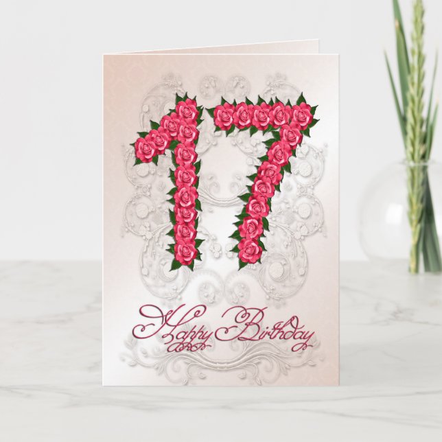 17th birthday card with roses and leaves (Front)