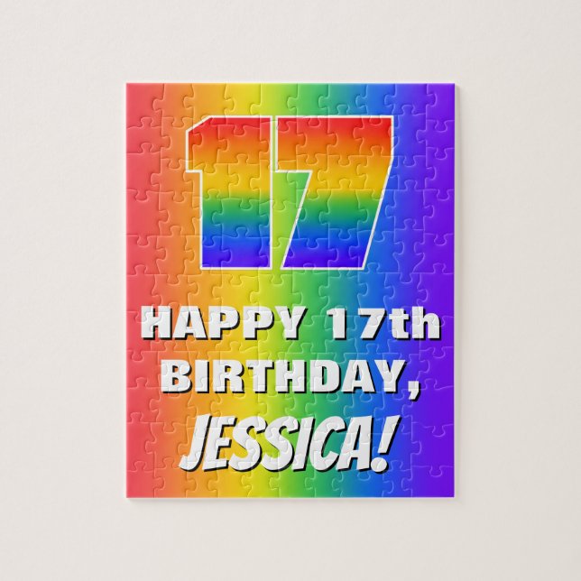 17th Birthday: Colourful, Fun Rainbow Pattern # 17 Jigsaw Puzzle (Vertical)