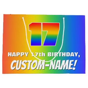 17th Birthday: Colourful, Fun Rainbow Pattern # 17 Large Gift Bag
