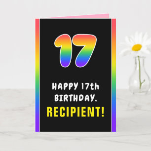 17th Birthday: Colourful Rainbow # 17, Custom Name Card