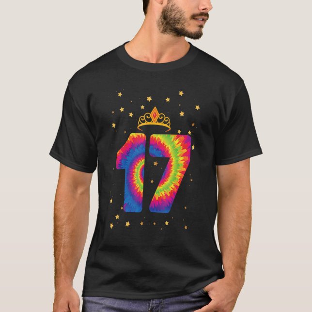 17th Birthday Crown Tie Dye Girl Kids Teens Birthd T-Shirt (Front)