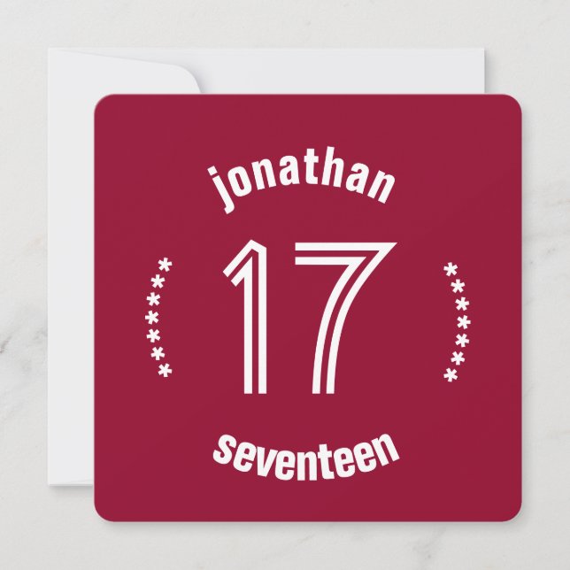 17th Birthday Curved Text Custom Name D03 RED Invitation (Front)