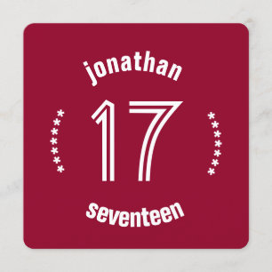 17th Birthday Curved Text Custom Name D03 RED Invitation