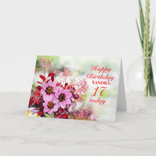 17th Birthday Day Pink Flowers Add A Name Card