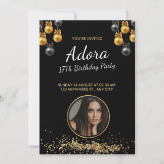 17TH BIRTHDAY ELEGANT AND MODERN BLACK WITH BALLON INVITATION