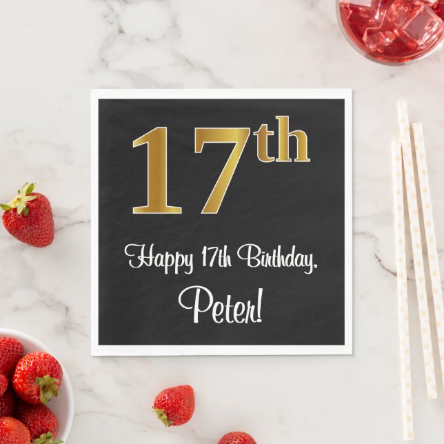 17th Birthday ~ Elegant Luxurious Faux Gold Look # Napkin (Insitu)