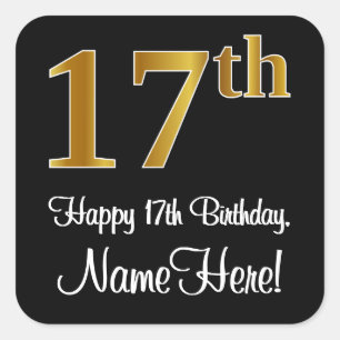 17th Birthday – Elegant Luxurious Faux Gold Look # Square Sticker