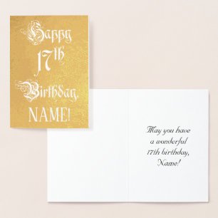 17th Birthday: Elegant, Ornate Script; Custom Name Foil Card
