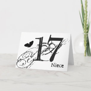 17th birthday for a niece, black butterfly, text. card