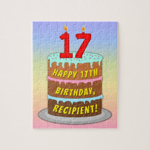 17th Birthday: Fun Cake and Candles + Custom Name Jigsaw Puzzle