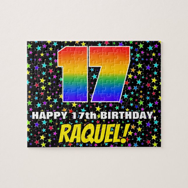 17th Birthday — Fun, Colourful Star Field Pattern Jigsaw Puzzle (Horizontal)
