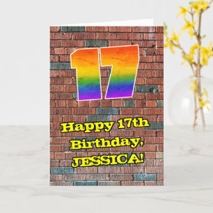 17th Birthday: Fun Graffiti-Inspired Rainbow 17 Card