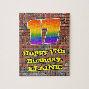 17th Birthday: Fun Graffiti-Inspired Rainbow 17 Jigsaw Puzzle