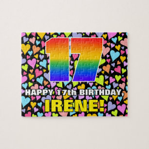17th Birthday — Fun, Loving Heart Shapes + “17” Jigsaw Puzzle