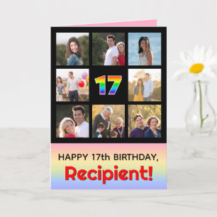 17th Birthday: Fun Rainbow #, Custom Photos + Name Card