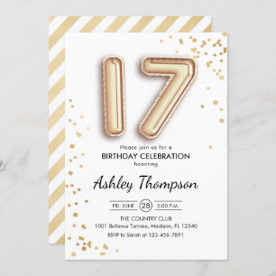 17th Birthday - Gold Balloons Invitation