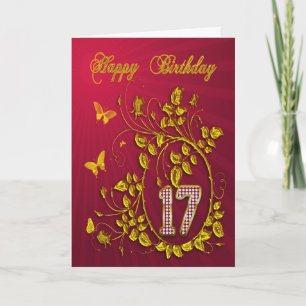 17th Birthday golden butterflies Card