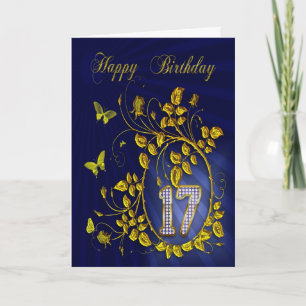 17th Birthday golden butterflies Card