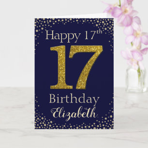 17th Birthday Golden Glitter Card