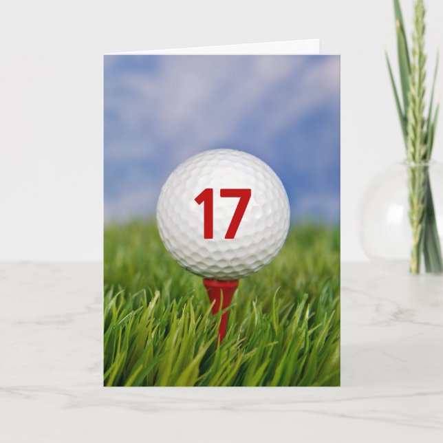 17th Birthday Golf Ball on Red Tee Card (Front)