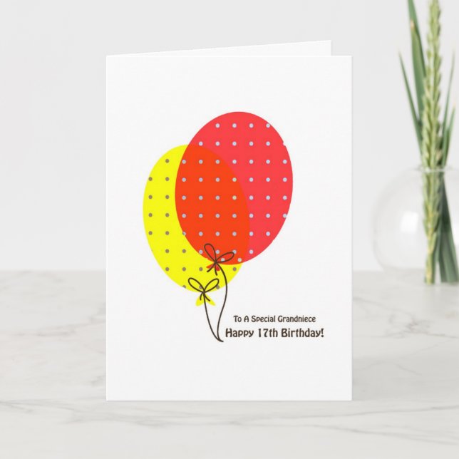 17th Birthday Grandniece Cards, Colourful Balloons Card (Front)