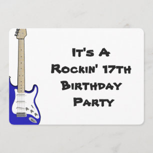 17th Birthday Invitation, blue and white guitar. Invitation