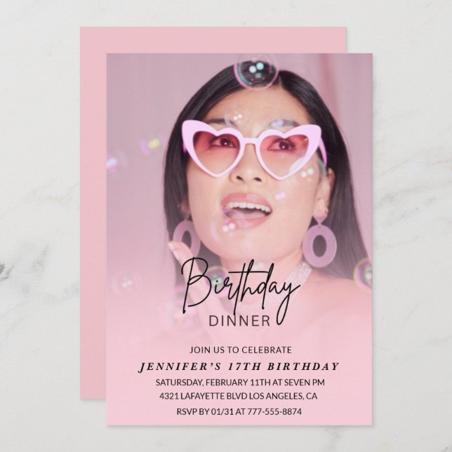 17th birthday invitations Birthday Dinner Photo (Front/Back)