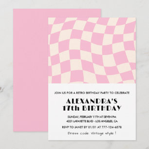 17th birthday invitations Chequered Retro Pink