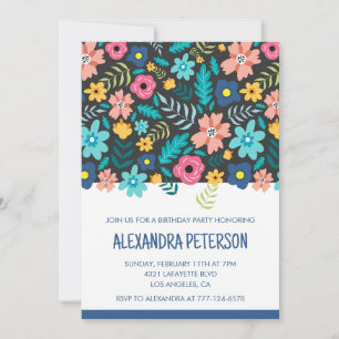 17th birthday invitations Floral Pattern Blue