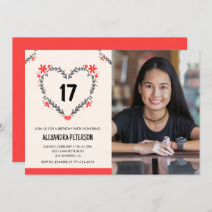 17th birthday invitations for her Floral Heart