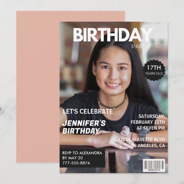 17th birthday invitations Girl Magazine Cover (Front/Back)