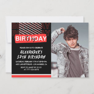 17th birthday invitations Men Party Photo Red 