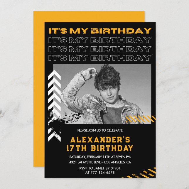 17th birthday invitations Men Photo Spray paint (Front/Back)