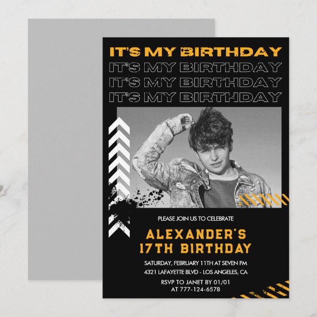 17th birthday invitations Men Photo Spray paint (Front/Back)