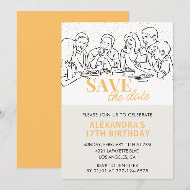 17th birthday invitations Save the date Dinner (Front/Back)