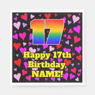 17th Birthday: Loving Hearts Pattern, Rainbow # 17 Napkin