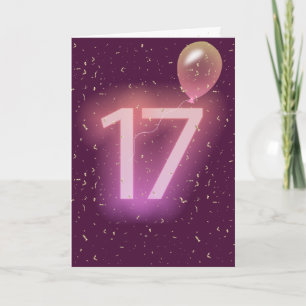 17th Birthday Neon Sign and Balloon Card