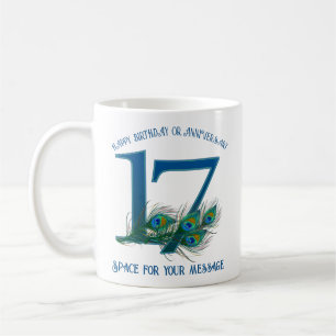 17th Birthday Or Anniversary Peacock Feather Coffee Mug